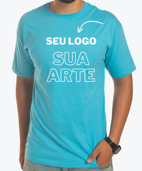 Camiseta Azul Turquesa Personalizada 100% Algodão